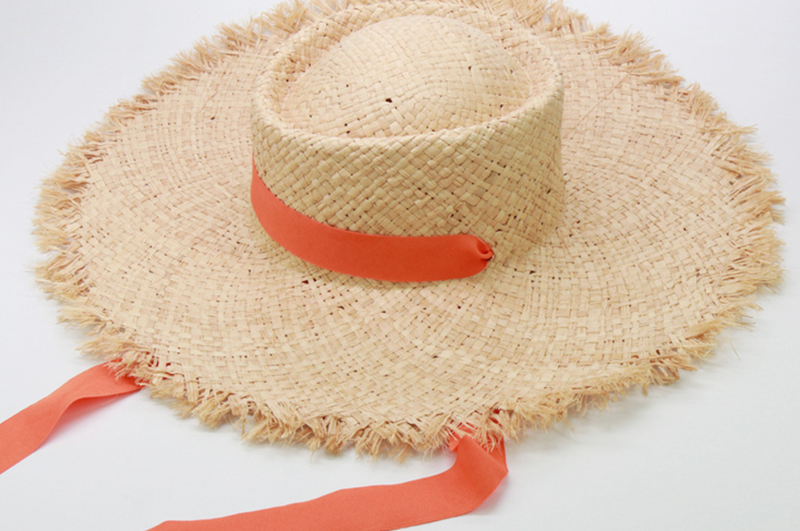 Raffia straw hat with orange ribbon