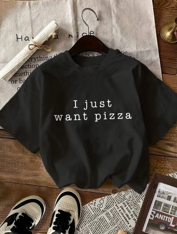 T-Shirt i want Pizza schwarz