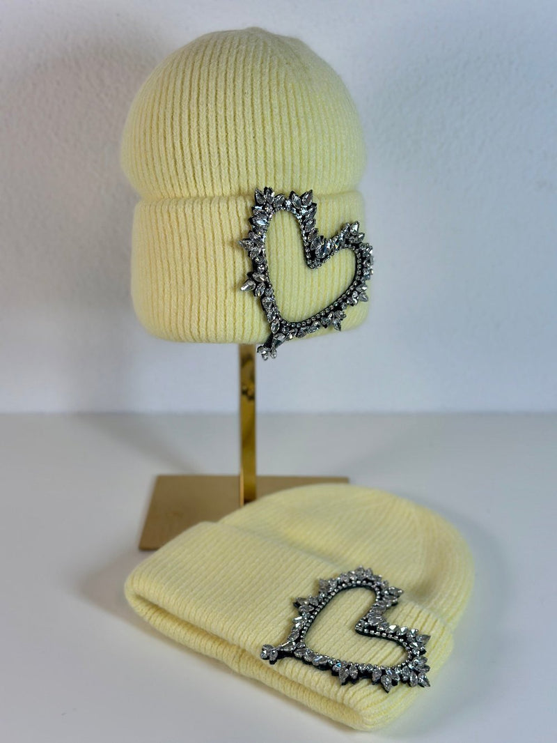 Bonnet en laine angora jaune moutarde