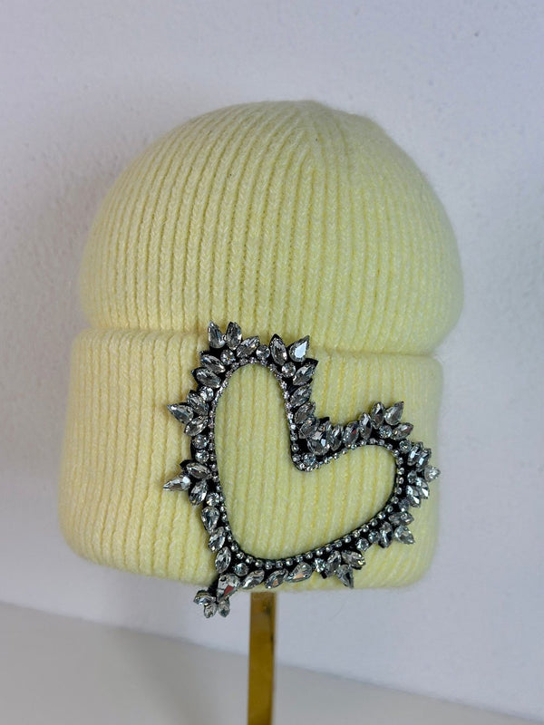 Bonnet en laine angora jaune moutarde