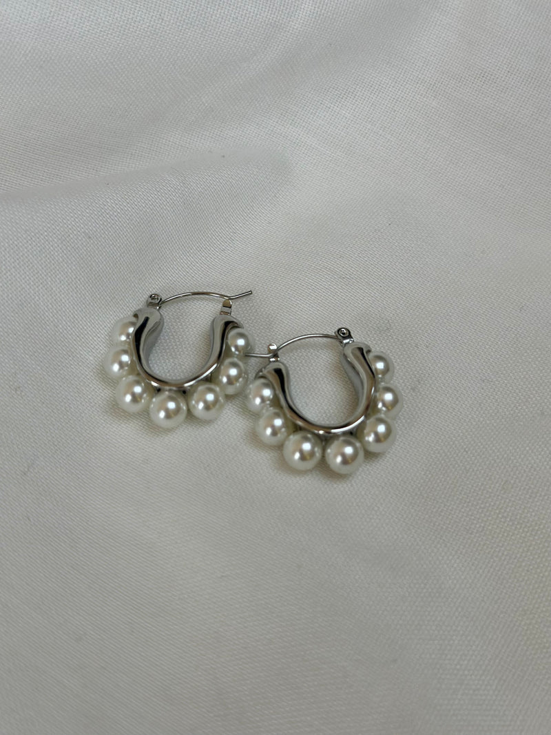Ohrringe Oval mit Perlen, Silber