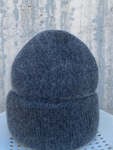 Beanie hat with angora wool in dark gray